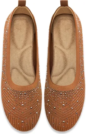 Almusen Ballets Flats for Women Dressy: Comfortable Soft Knit Work Flats Glitter Rhinestone Round Toe Casual Shoes for Office Wedding
