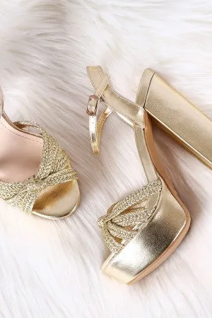 Bamboo Knotted Woven Straps Chunky Platform Heel
