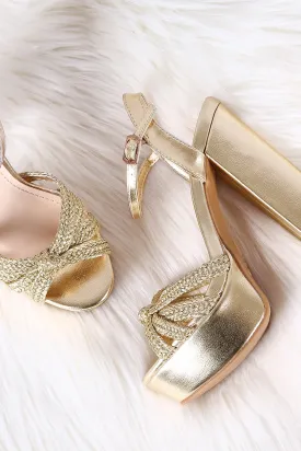 Bamboo Knotted Woven Straps Chunky Platform Heel