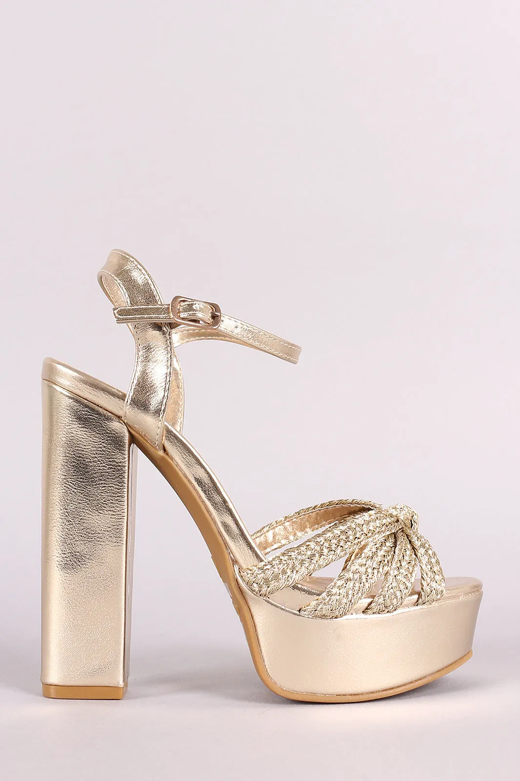 Bamboo Knotted Woven Straps Chunky Platform Heel