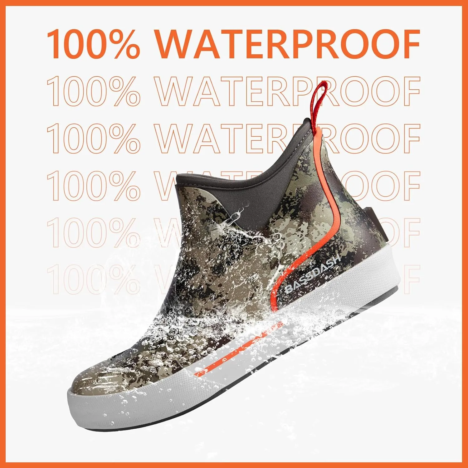 BASSDASH Mens 4.5" Waterproof Fishing Deck Boots Anti-Slip Rubber Ankle Boots Rain Shoes for Boating Gardening Working