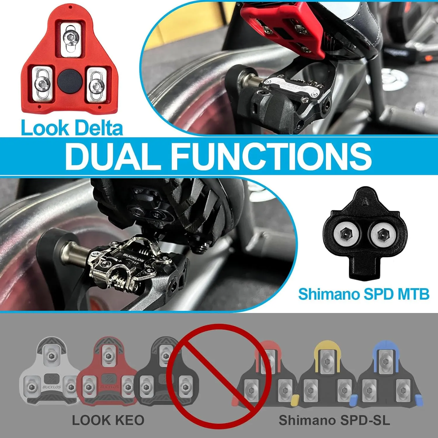BUCKLOS Look Delta, SPD Spin Bike Bicycle Clip Pedals - Compatible with Peloton & Shimano SPD Fit Road Bike/Indoor Outdoor Cycling (9/16'' Clips Pedal Replacement)
