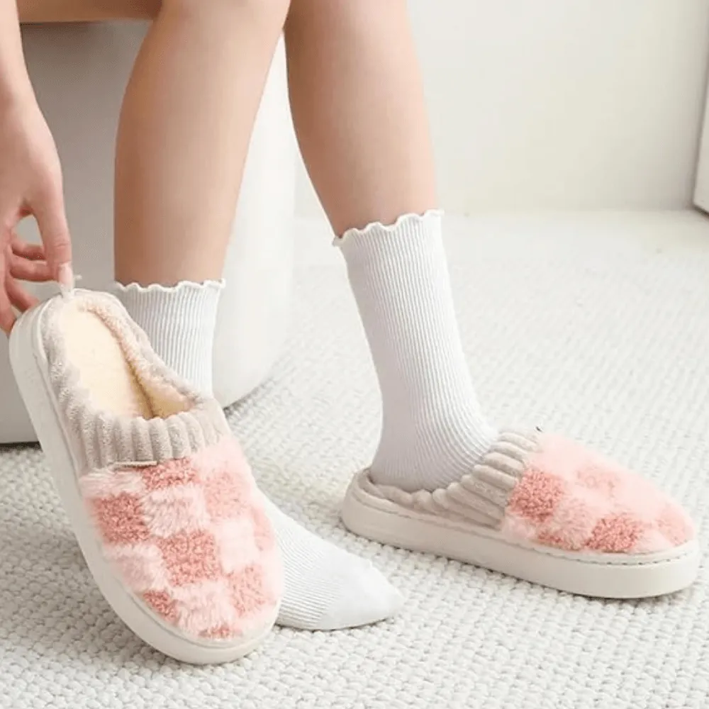 Checkered Plush Memory Foam Indoor Slippers
