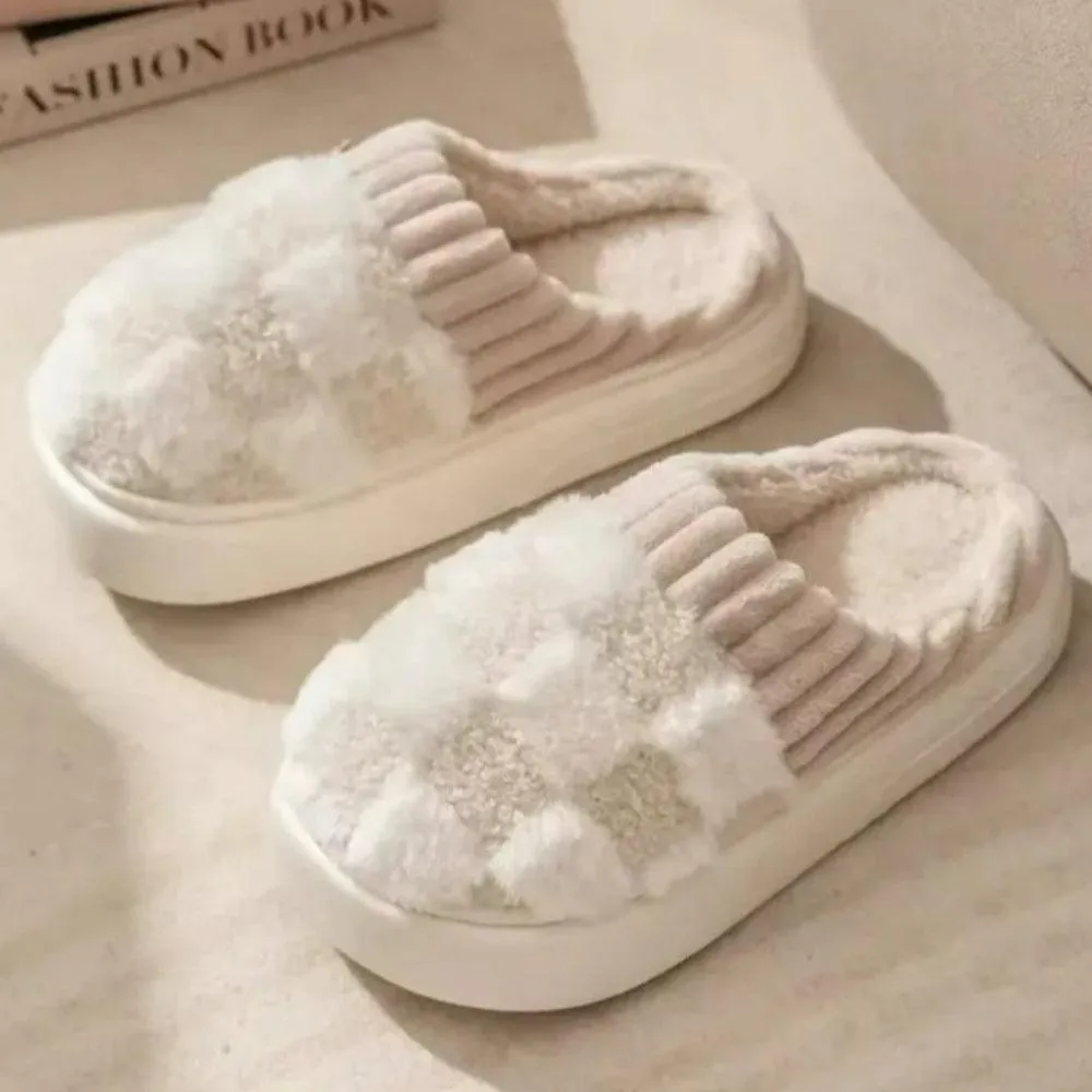 Checkered Plush Memory Foam Indoor Slippers