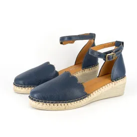 Inkantolo : Ladies Leather Wedge Espadrille in Denim Cayak