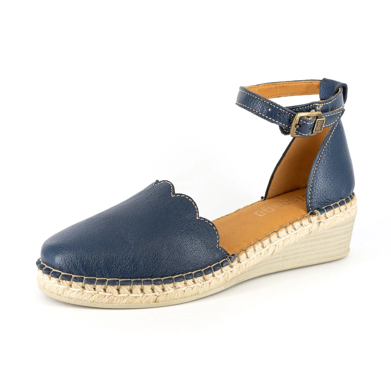 Inkantolo : Ladies Leather Wedge Espadrille in Denim Cayak