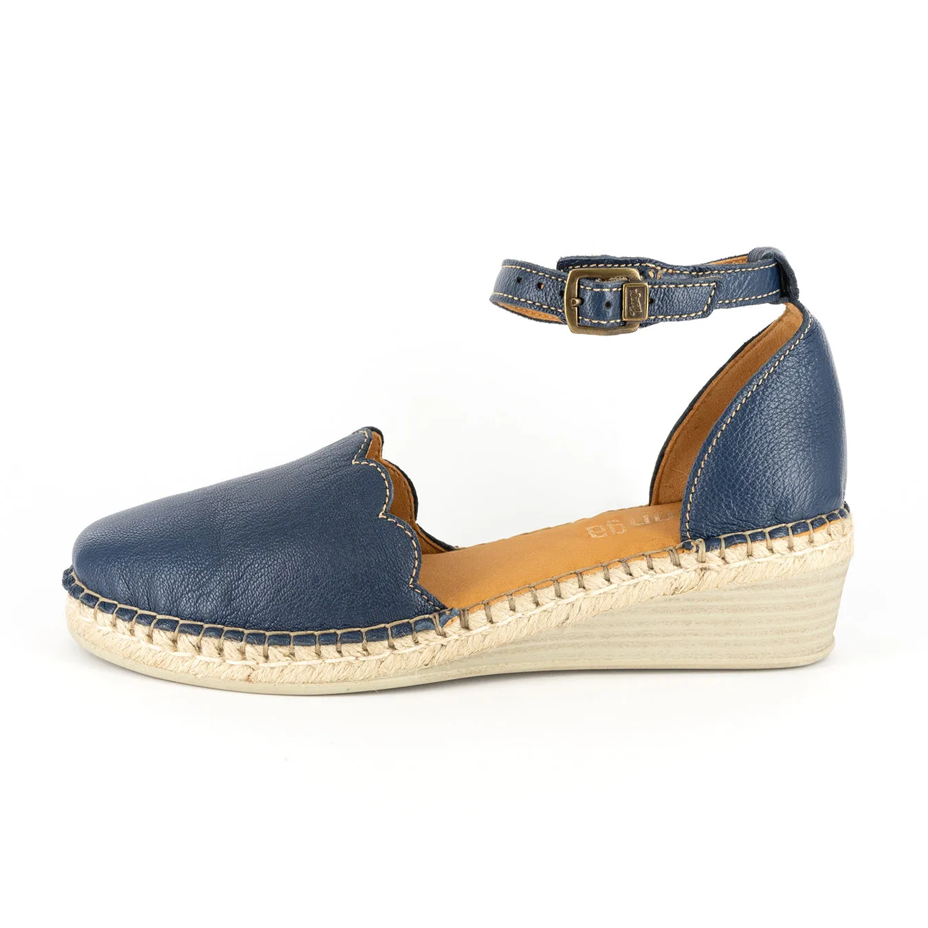 Inkantolo : Ladies Leather Wedge Espadrille in Denim Cayak