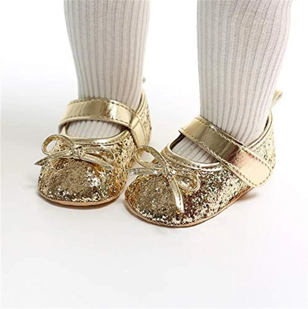 Meckior Infant Baby Girls Soft Sole Bowknot Princess Wedding Dress Mary Jane Flats Prewalker Newborn Light Baby Sneaker Shoes