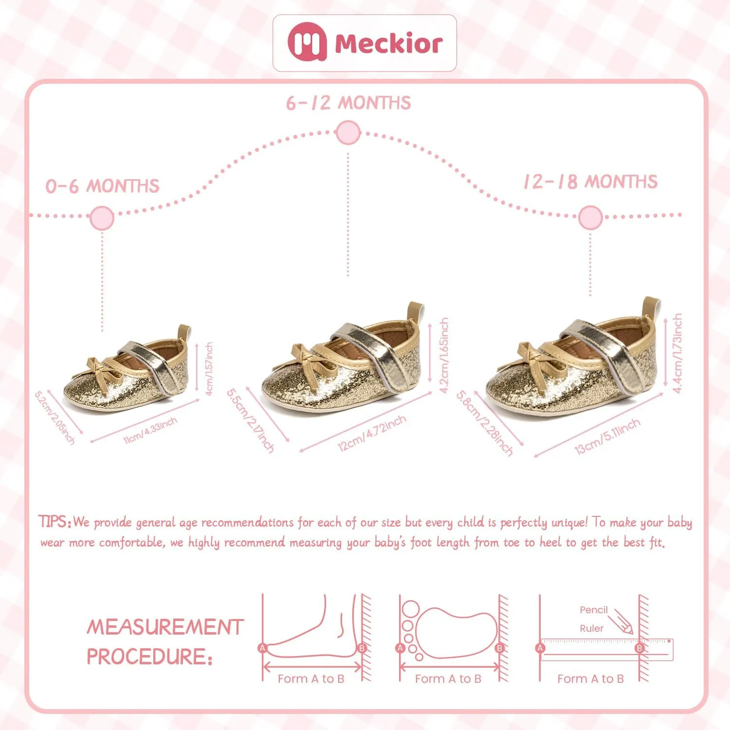 Meckior Infant Baby Girls Soft Sole Bowknot Princess Wedding Dress Mary Jane Flats Prewalker Newborn Light Baby Sneaker Shoes