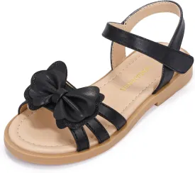 PANDANINJIA Girls Sandals, Open Toe Cute Bow Princess Girls Flats, Sparkly Summer Dress Shoes Sandals for Toddler/Little Kid/Big Kid