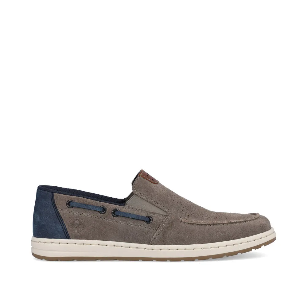 Rieker men's Suede Slip On Deck Style Shoe