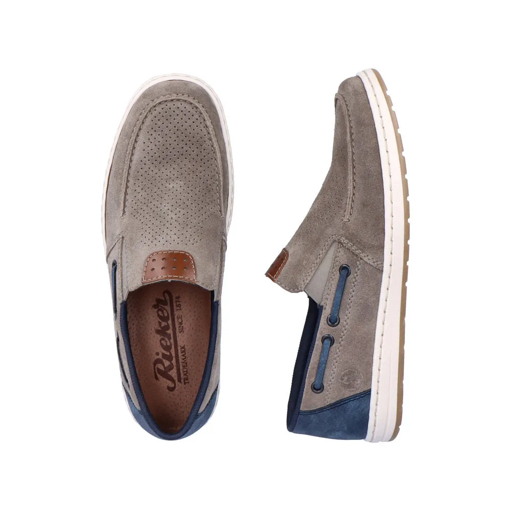 Rieker men's Suede Slip On Deck Style Shoe
