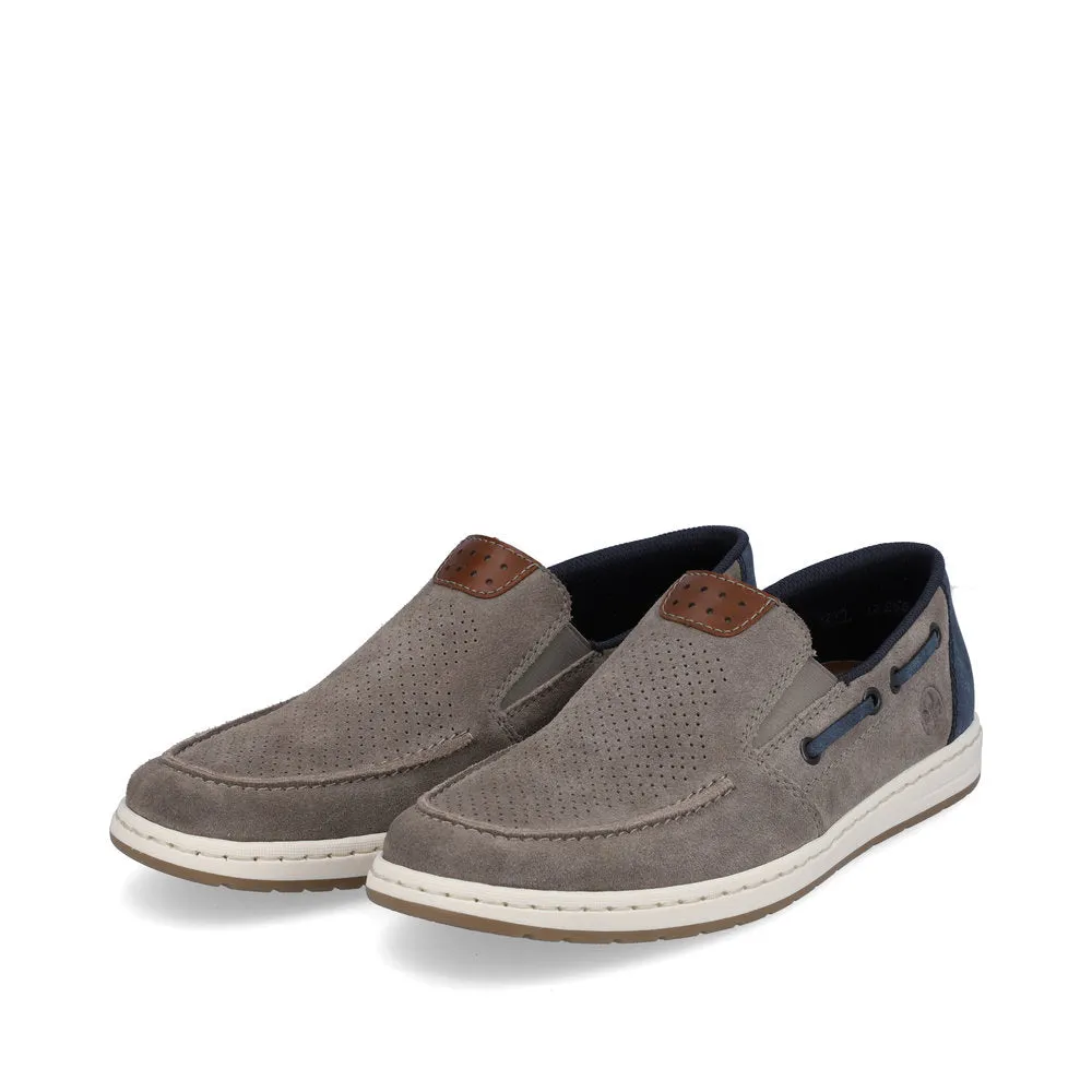 Rieker men's Suede Slip On Deck Style Shoe
