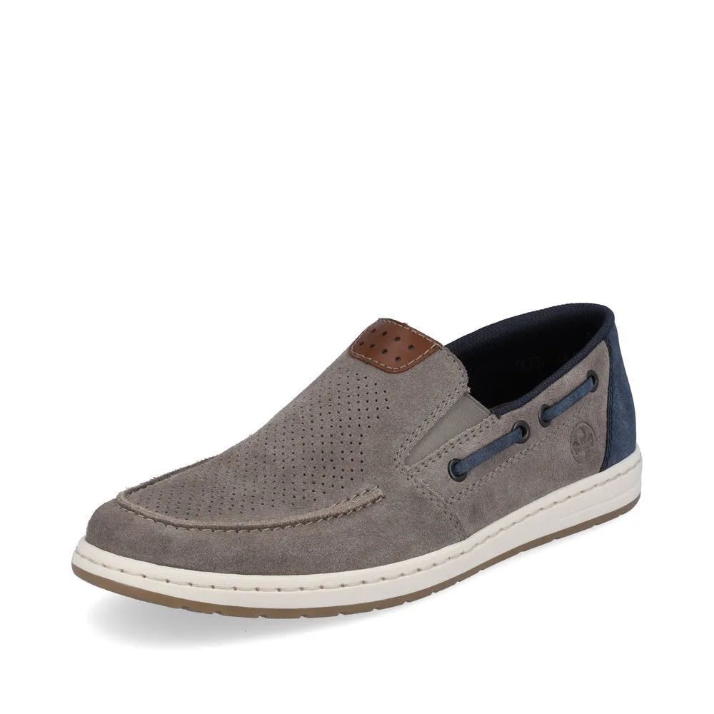 Rieker men's Suede Slip On Deck Style Shoe