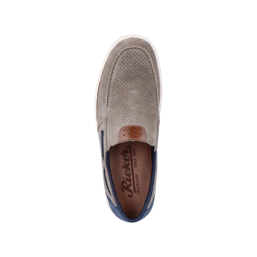 Rieker men's Suede Slip On Deck Style Shoe