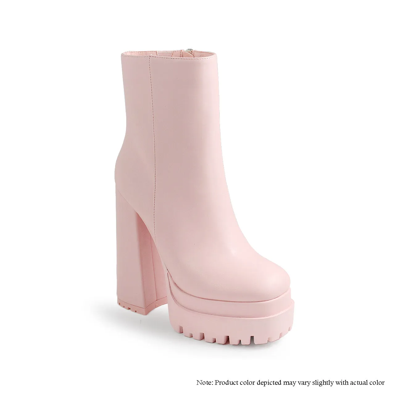 SIENNA-1 DOUBLE PLATFORM LUG SOLE BOOTIES - BABY PINK