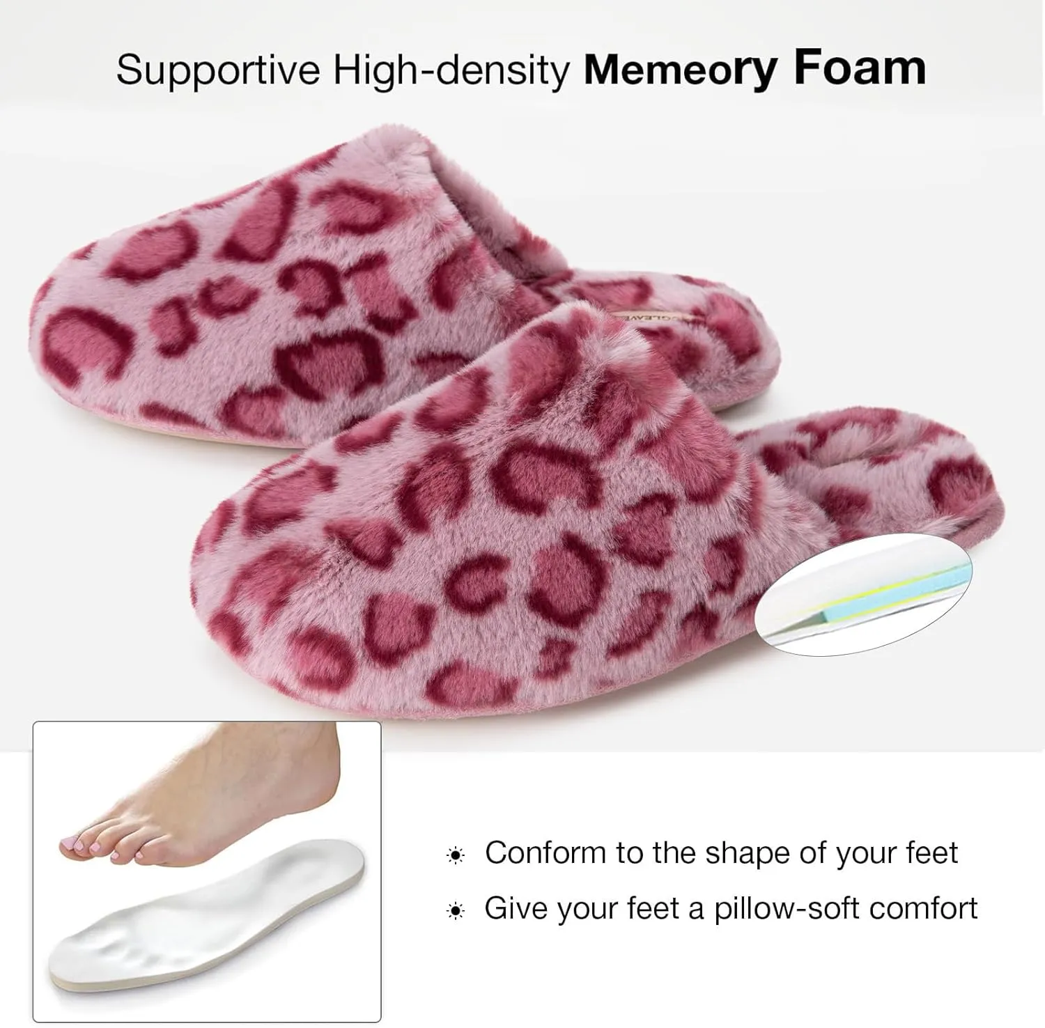 Snug Leaves Women's Fuzzy Scuff Slippers Soft Comfy Memory Foam Non-slip Indoor House Shoes