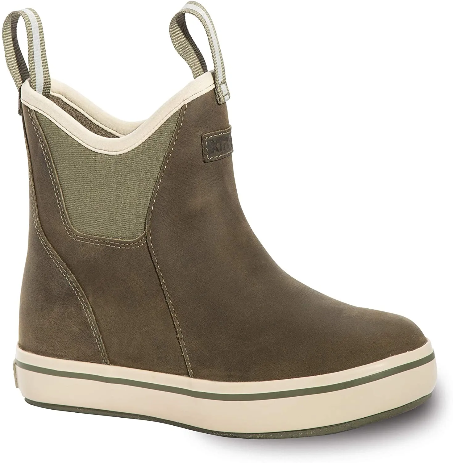 Xtratuf: Leather 6" Ankle Deck Boot Brown / Olive / Grey w red